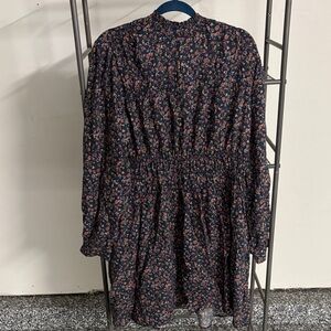 torrid Navy Floral Long-Sleeve Smocked Waist Dress